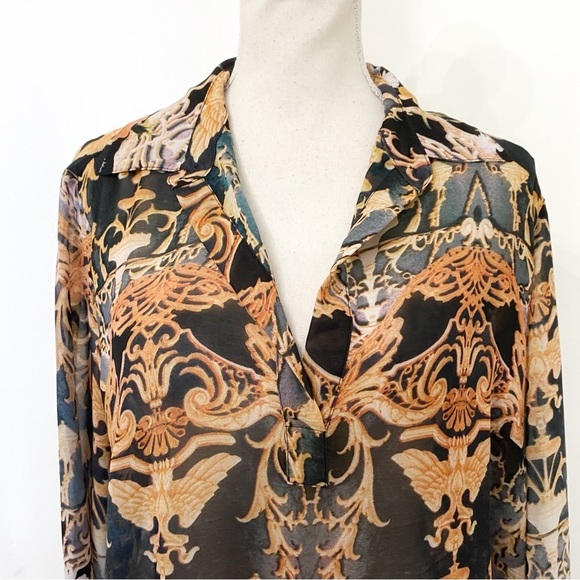 Lily MOSS  COLORFUL MULTIPATTERN MAXIMALIST SHEER LOOSE FIT TUNIC BLOUSE - Picture 2 of 6